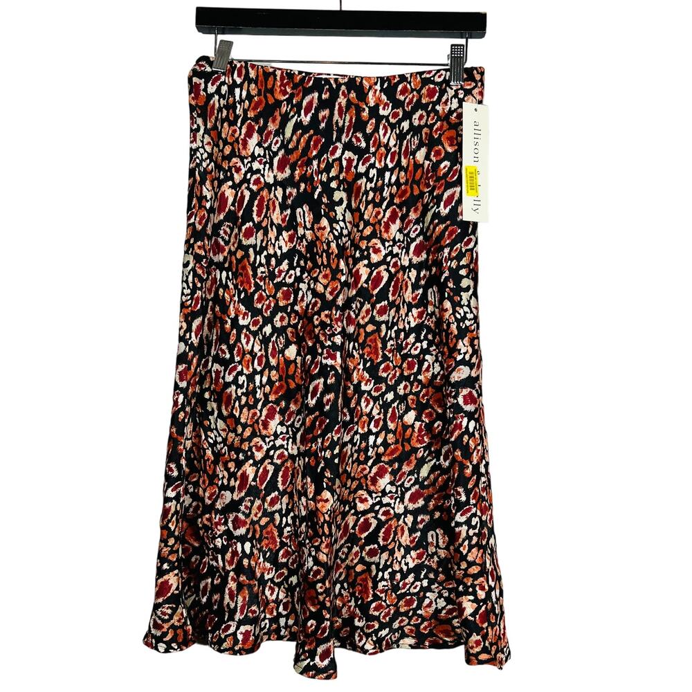 NEW! Allison & Kelly Midi Long Skirt Mid Mod Print Casual Black Brown - M